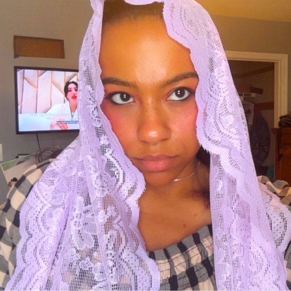 Lilac Pastel Purple Lacey Veil Hair Covering Church Modesty - Picture 1 of 9
